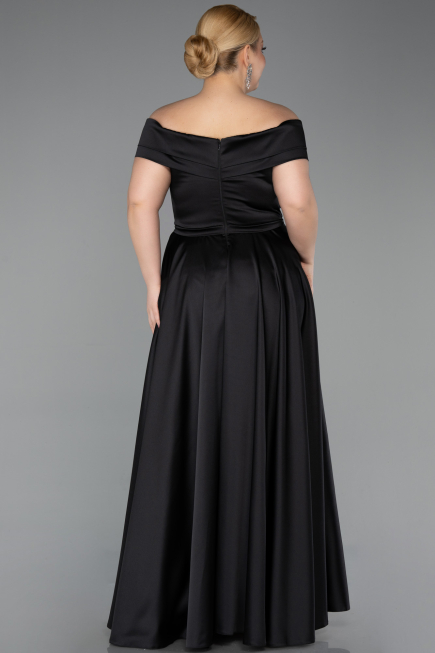 Robe de Soirée Grande Taille Longue Satin Noir ABU2355