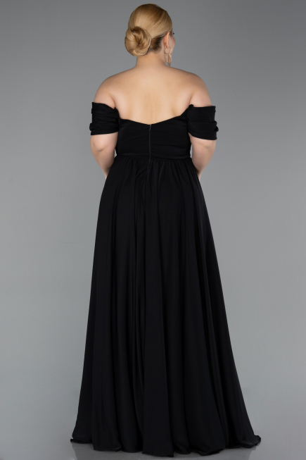 Robe de Soirée Grande Taille Longue Mousseline Noir ABU3738