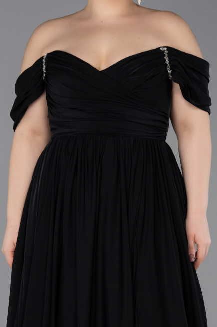 Robe de Soirée Grande Taille Longue Mousseline Noir ABU3738