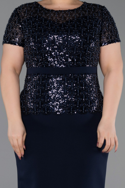 Robe De Invitation Grande Taille Midi Bleu Marine ABK2598