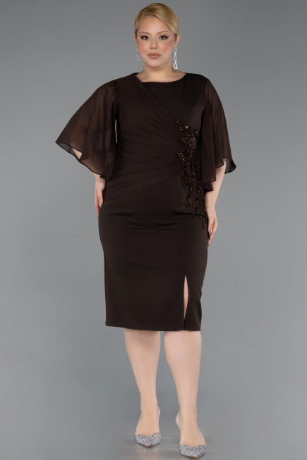 Robe De Invitation Grande Taille Midi Brun ABK2599