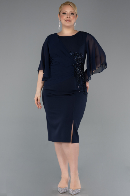 Robe De Invitation Grande Taille Midi Bleu Marine ABK2599