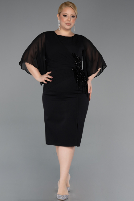 Robe De Invitation Grande Taille Midi Noir ABK2599