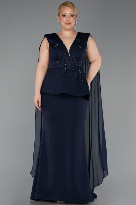 Robe de Soirée Grande Taille Longue Bleu Marine ABU5955