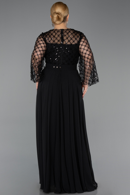 Robe De Soirée Grande Taille Mousseline Longue Noir ABU5875