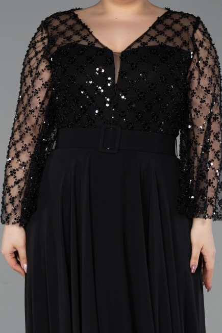 Robe De Soirée Grande Taille Mousseline Longue Noir ABU5875
