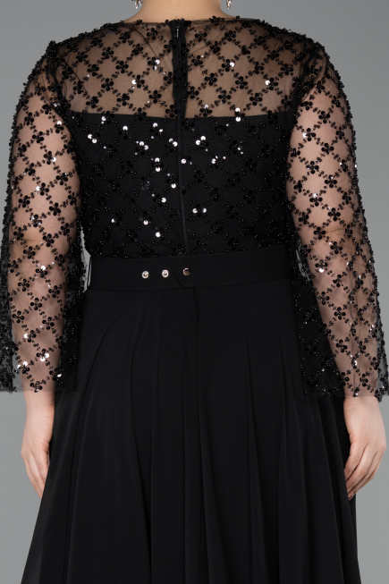 Robe De Soirée Grande Taille Mousseline Longue Noir ABU5875