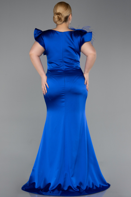 Robe De Soirée Grande Taille Satin Longue Bleu Saxe ABU5877