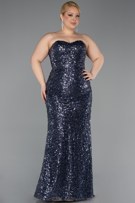 Robe De Soirée Grande Taille Longue Squameuse Anthracite ABU5928