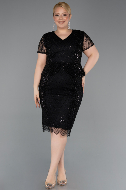 Robe De Invitation Grande Taille Courte Perlé Noir ABK2584