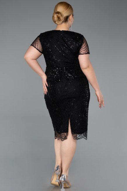 Robe De Invitation Grande Taille Courte Perlé Noir ABK2584