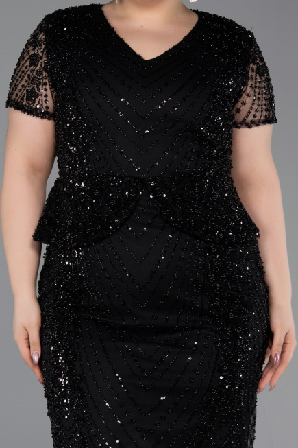 Robe De Invitation Grande Taille Courte Perlé Noir ABK2584