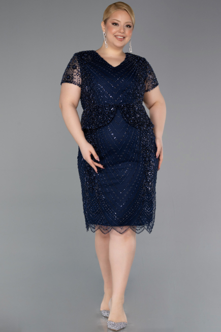 Robe De Invitation Grande Taille Courte Perlé Bleu Marine ABK2584
