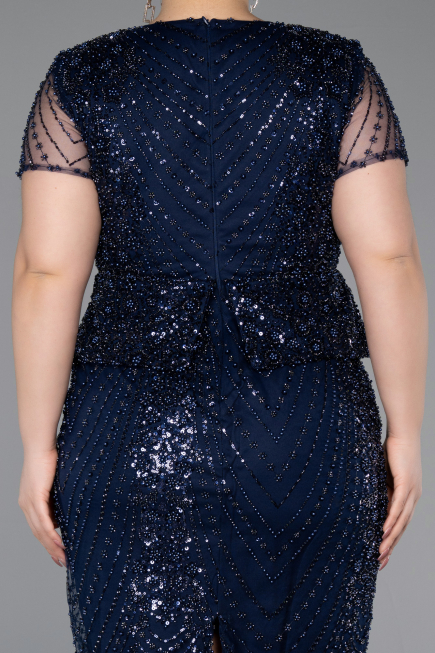 Robe De Invitation Grande Taille Courte Perlé Bleu Marine ABK2584