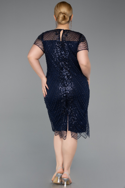 Robe De Invitation Grande Taille Courte Perlé Bleu Marine ABK2585