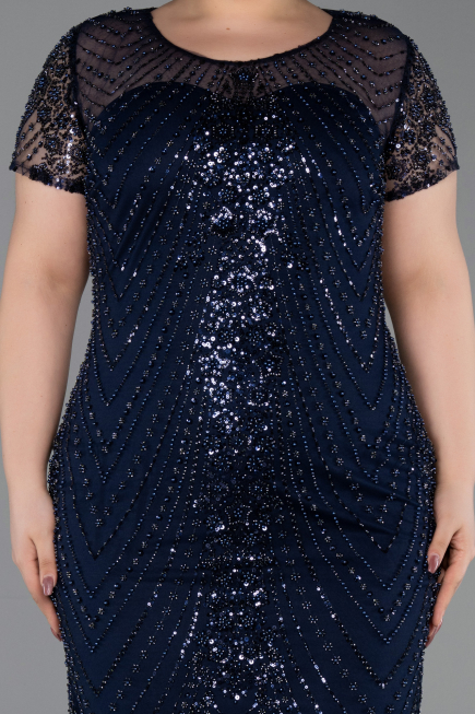 Robe De Invitation Grande Taille Courte Perlé Bleu Marine ABK2585