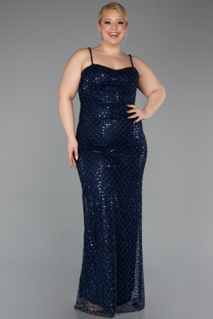 Robe Grande Taille Longue Squameuse Bleu Marine ABU6021