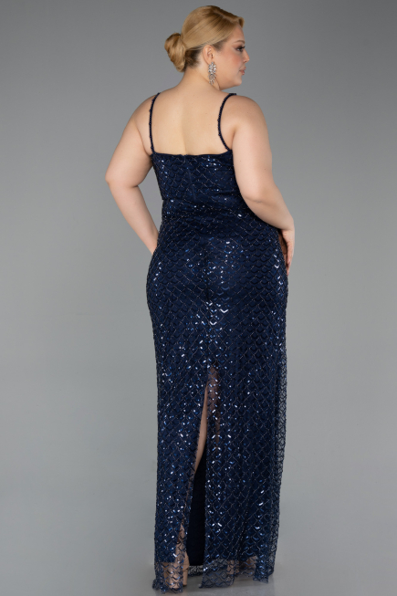 Robe Grande Taille Longue Squameuse Bleu Marine ABU6021