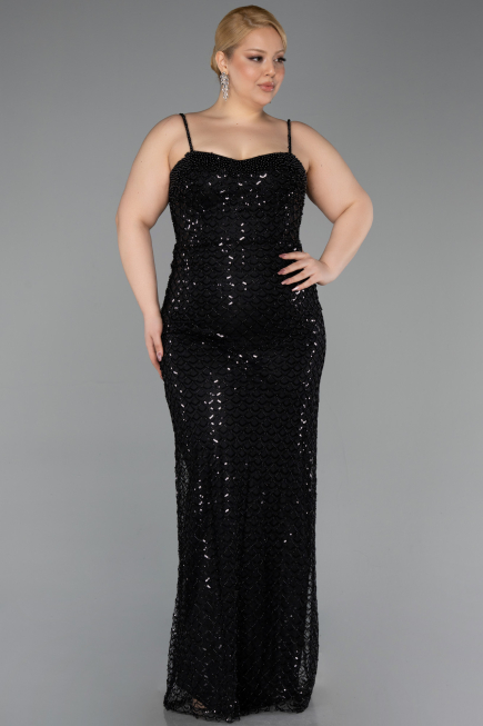 Robe Grande Taille Longue Squameuse Noir ABU6021
