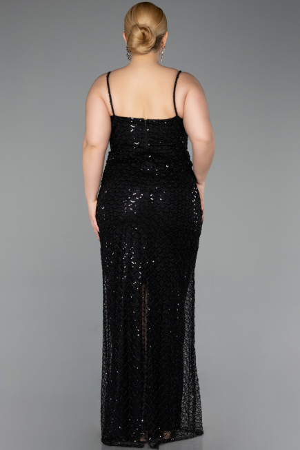 Robe Grande Taille Longue Squameuse Noir ABU6021