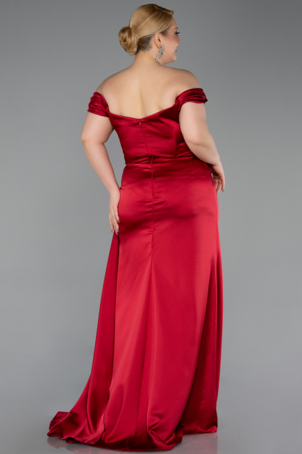 Robe De Fiançailles Grande Taille Satin Longue Rouge Bordeaux ABU3655