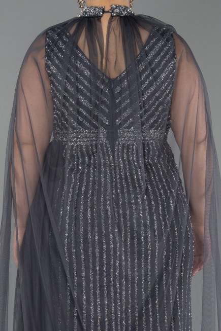 Robe de Soirée Grande Taille Longue Pierreux Anthracite ABU6024