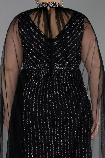 Robe de Soirée Grande Taille Longue Pierreux Noir ABU6024