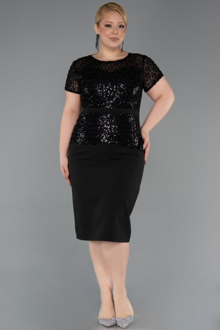 Robe De Invitation Grande Taille Midi Noir ABK2598