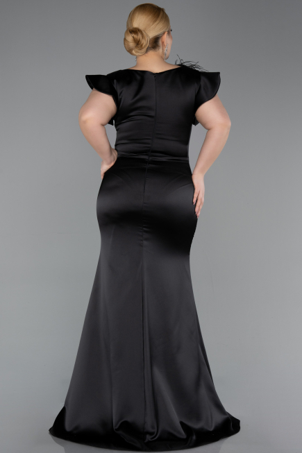 Robe De Soirée Grande Taille Satin Longue Noir ABU5877
