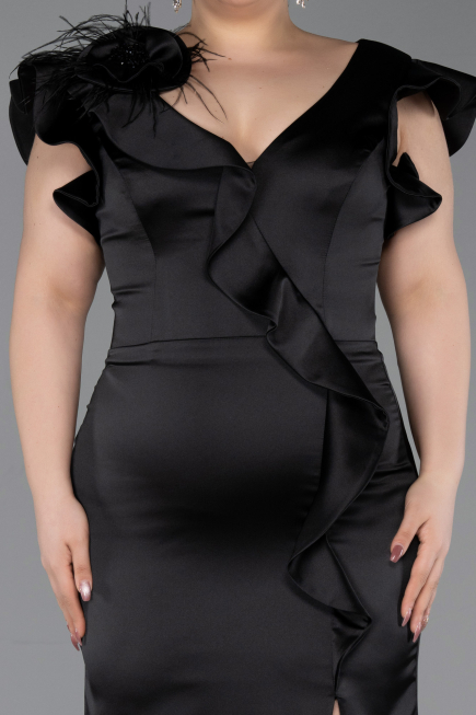 Robe De Soirée Grande Taille Satin Longue Noir ABU5877