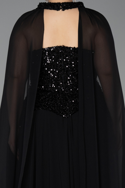 Robe De Soirée Grande Taille Longue Mousseline Noir ABU5940
