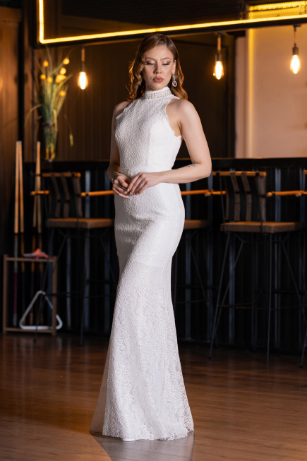 Robe de Soirée Longue Dantelle Blanc ABU5987
