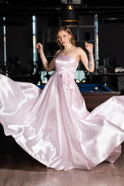 Robe de Soirée Longue Satin Poudre ABU5998