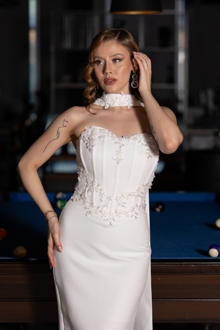 Robe de Cérémonie Midi Blanc ABK2593