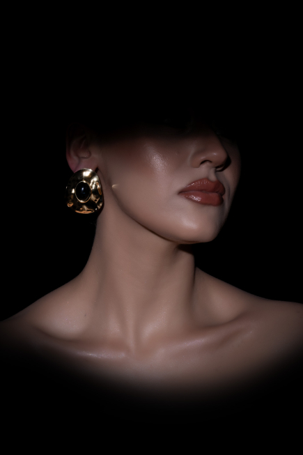 Boucle d'Oreille Noir-Or DF1038