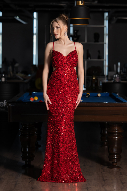 Robe de Soirée Longue Rouge ABU5980