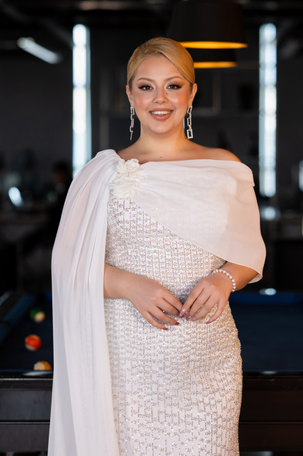 Robe de Soirée Grande Taille Longue Perlé Blanc ABU5819