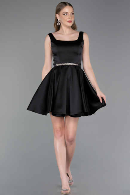 Robe de Cérémonie Courte Satin Noir ABK2606