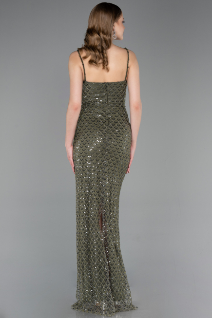 Robe de Soirée Longue Squameuse Kaki ABU6039