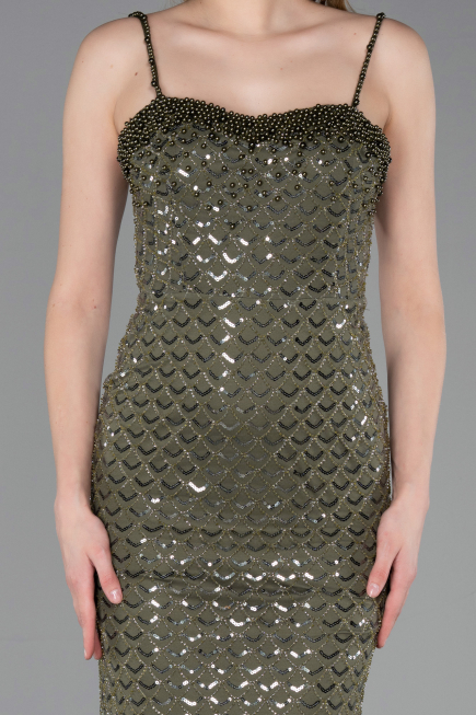 Robe de Soirée Longue Squameuse Kaki ABU6039