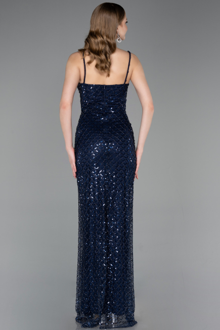 Robe de Soirée Longue Squameuse Bleu Marine ABU6039
