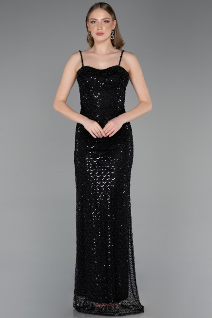 Robe de Soirée Longue Squameuse Noir ABU6039