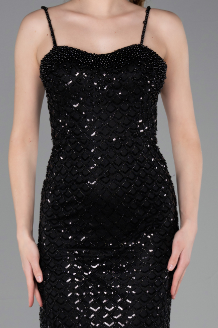 Robe de Soirée Longue Squameuse Noir ABU6039