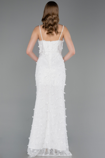 Robe de Soirée Longue Dantelle Blanc ABU6040