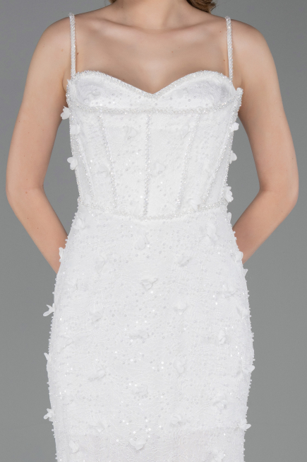 Robe de Soirée Longue Dantelle Blanc ABU6040