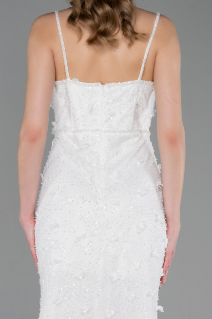 Robe de Soirée Longue Dantelle Blanc ABU6040