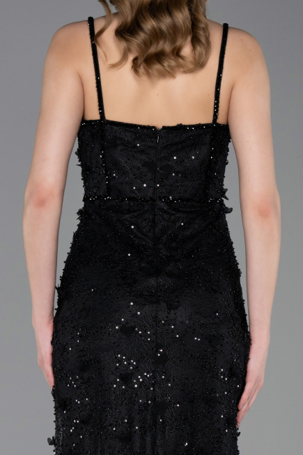 Robe de Soirée Longue Dantelle Noir ABU6040