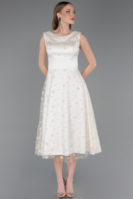 Robe de Soirée Midi Squameuse Blanc ABK2602