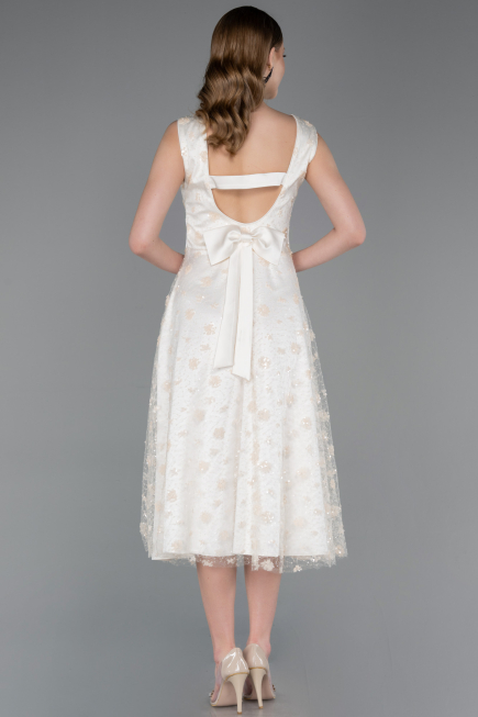 Robe de Soirée Midi Squameuse Blanc ABK2602
