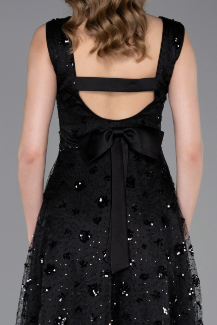 Robe de Soirée Midi Squameuse Noir ABK2602